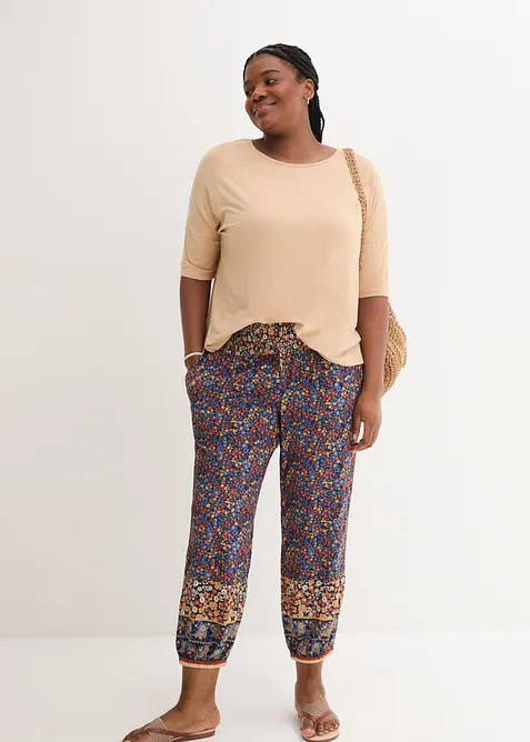 Vid dra p&aring;-viskosbyxa i viskos med smockad midja, bonprix