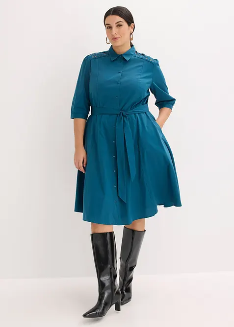 Skjortkl&auml;nning med spets och knytband, bonprix