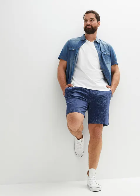 Kort&auml;rmad jeansskjorta i ekologisk bomull, smal passform, bonprix