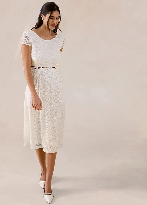 Spetskl&auml;nning med virkad inf&auml;llning i midjan, bonprix