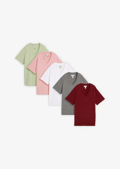 Vid l&aring;ng topp med V-ringning (5-pack), kort&auml;rmad, bonprix