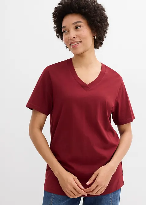 Vid l&aring;ng topp med V-ringning (5-pack), kort&auml;rmad, bonprix