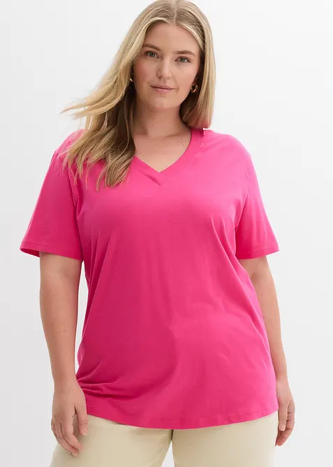 Vid l&aring;ng topp med V-ringning (5-pack), kort&auml;rmad, bonprix