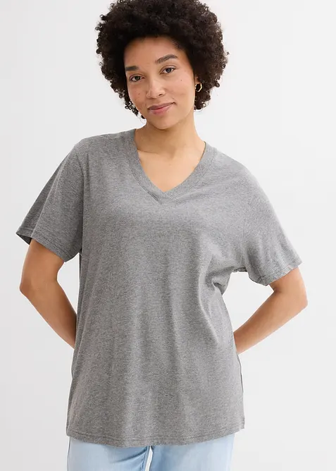 Vid l&aring;ng topp med V-ringning (5-pack), kort&auml;rmad, bonprix