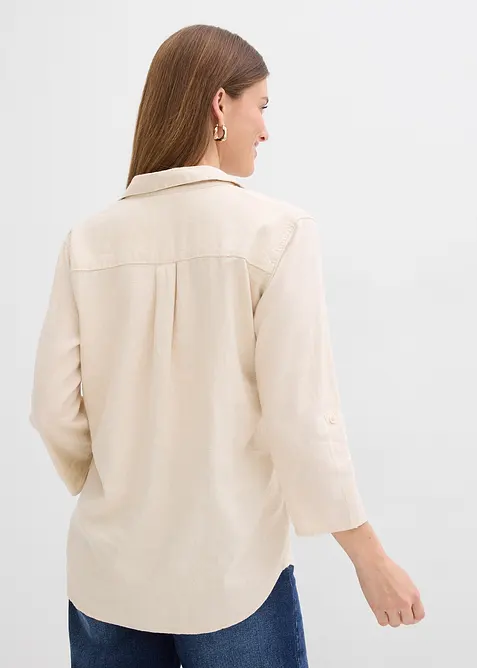 Blus med linne och 3/4-&auml;rmar, bonprix
