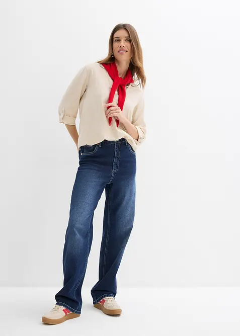 Blus med linne och 3/4-&auml;rmar, bonprix