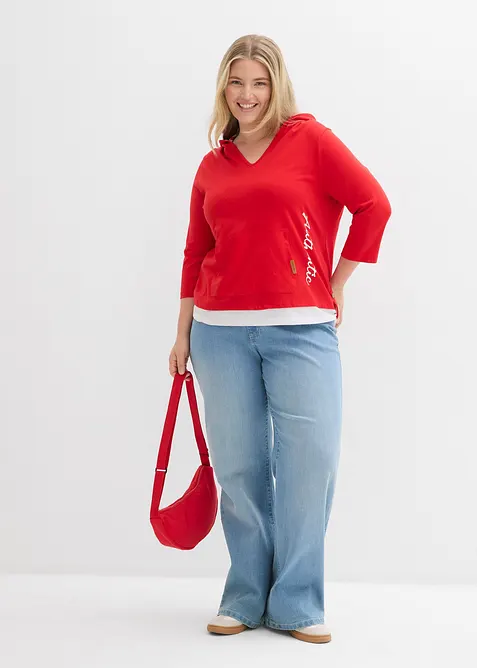 Bomullstopp med luva och 3/4-&auml;rm, bonprix