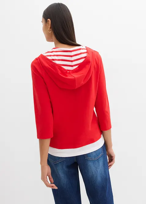 Bomullstopp med luva och 3/4-&auml;rm, bonprix