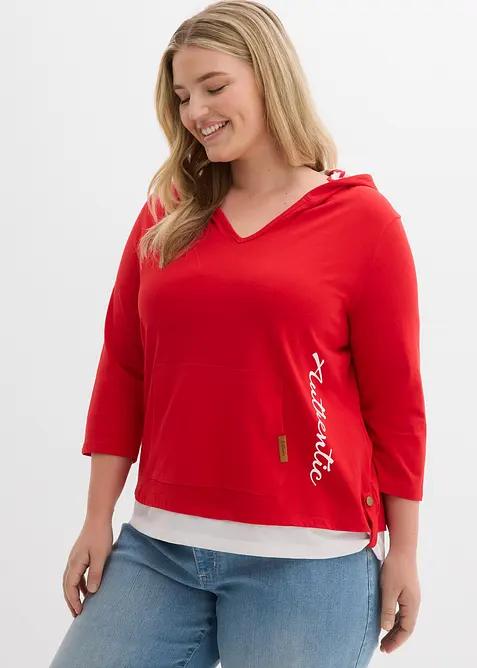 Bomullstopp med luva och 3/4-&auml;rm, bonprix