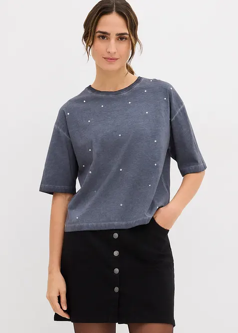 T-shirt i bomull med glitterstenar, bonprix