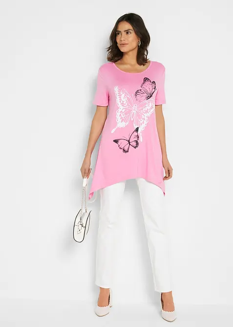 L&aring;ng topp  med flikig nederkant fj&auml;rilsm&ouml;nster, bonprix