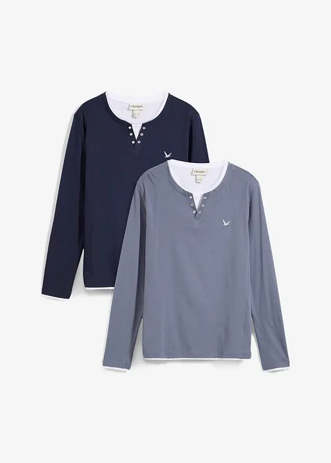 L&aring;ng&auml;rmad T-shirt med 2-i-1-look (2-pack), bonprix