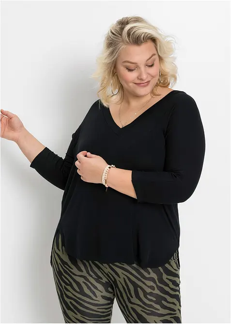 Topp med 3/4-&auml;rm i elastisk viskos, bonprix