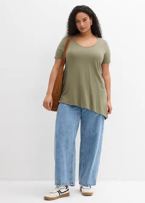 Asymmetrisk l&aring;ng topp i bomull och viskos, bonprix