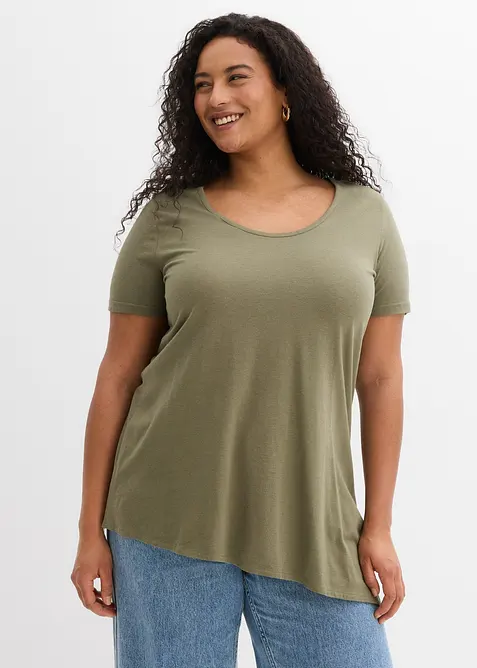 Asymmetrisk l&aring;ng topp i bomull och viskos, bonprix