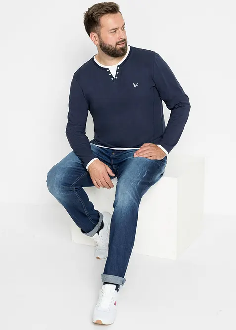 L&aring;ng&auml;rmad T-shirt med 2-i-1-look (2-pack), bonprix
