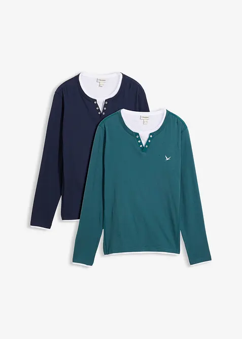 L&aring;ng&auml;rmad T-shirt med 2-i-1-look (2-pack), bonprix