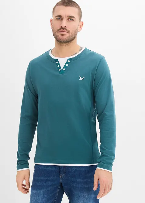 L&aring;ng&auml;rmad T-shirt med 2-i-1-look (2-pack), bonprix