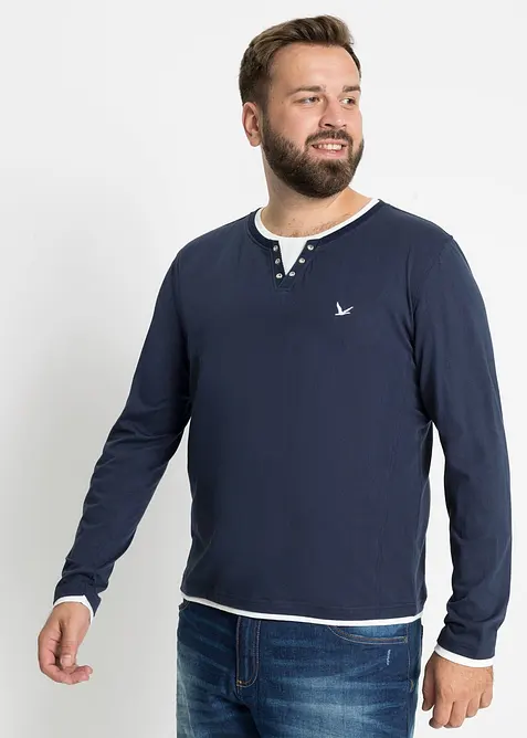 L&aring;ng&auml;rmad T-shirt med 2-i-1-look (2-pack), bonprix