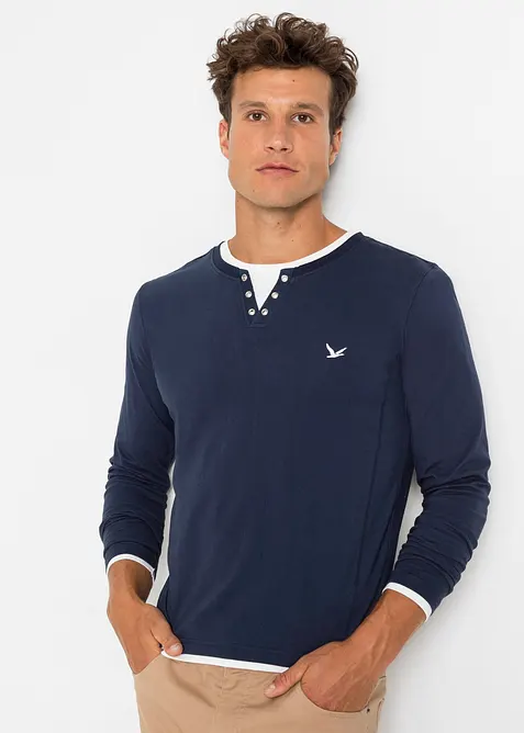 L&aring;ng&auml;rmad T-shirt med 2-i-1-look (2-pack), bonprix