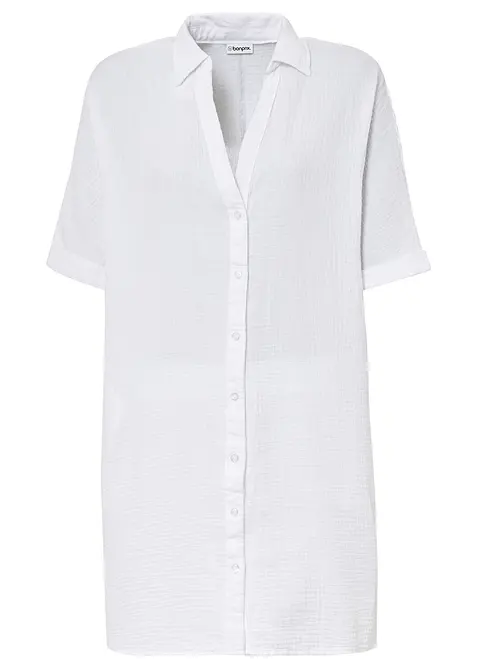 L&aring;ng muslinblus i oversizemodell av bomullsmuslin, bonprix