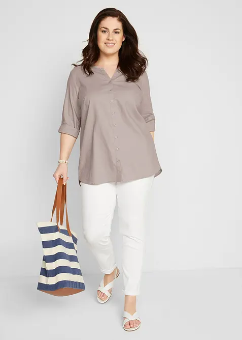 Blus i linneblandning med 3/4-&auml;rm, bonprix