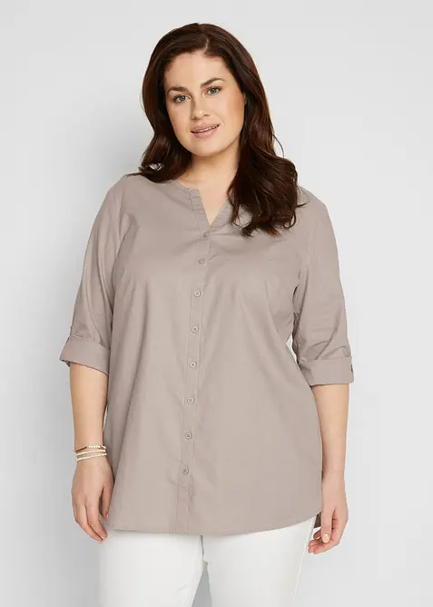 Blus i linneblandning med 3/4-&auml;rm, bonprix
