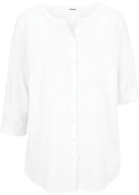 Blus i linneblandning med 3/4-&auml;rm, bonprix