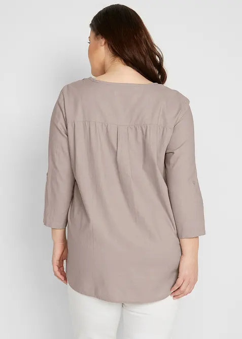 Blus i linneblandning med 3/4-&auml;rm, bonprix