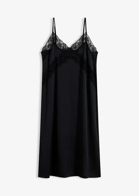 Neglig&eacute; i satin med skir spets, bonprix