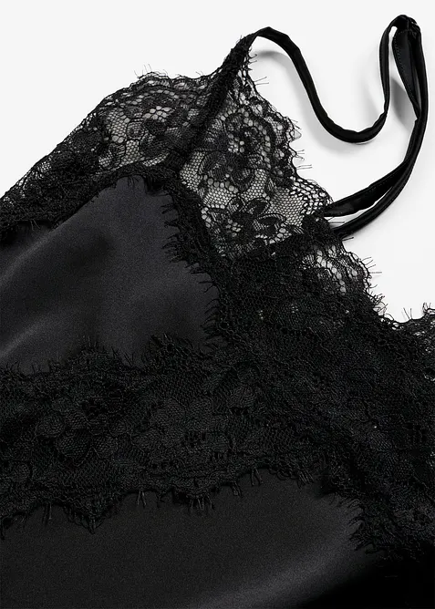 Neglig&eacute; i satin med skir spets, bonprix