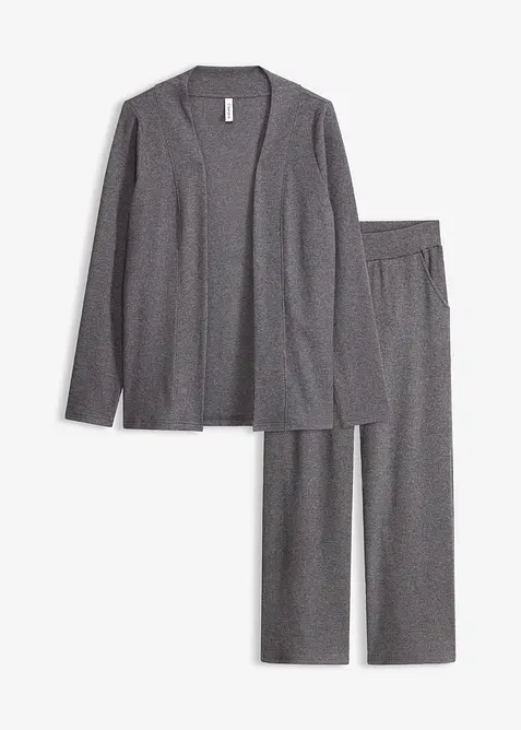 Ribbstickad cardigan och byxa i trik&aring;, bonprix