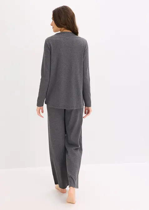 Ribbstickad cardigan och byxa i trik&aring;, bonprix