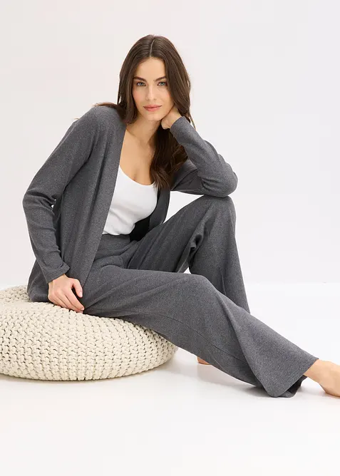 Ribbstickad cardigan och byxa i trik&aring;, bonprix