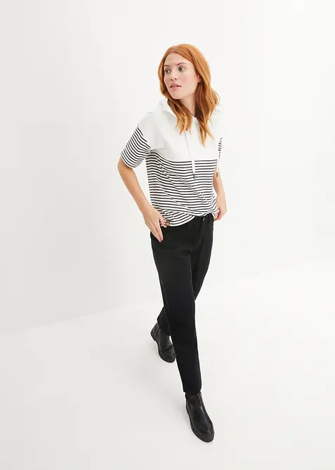 Sweatshirt med huva och kort &auml;rm, bonprix