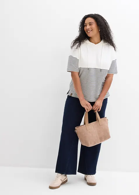 Sweatshirt med huva och kort &auml;rm, bonprix