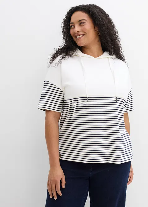 Sweatshirt med huva och kort &auml;rm, bonprix