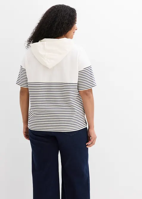 Sweatshirt med huva och kort &auml;rm, bonprix