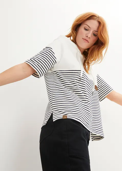 Sweatshirt med huva och kort &auml;rm, bonprix