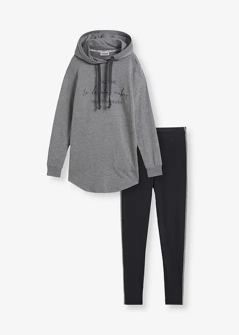 Tr&auml;ningsoverall med l&aring;ng oversizesweatshirt och leggings (2 delar), bonprix