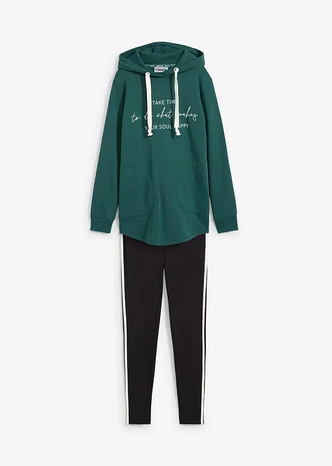 Tr&auml;ningsoverall med l&aring;ng oversizesweatshirt och leggings (2 delar), bonprix