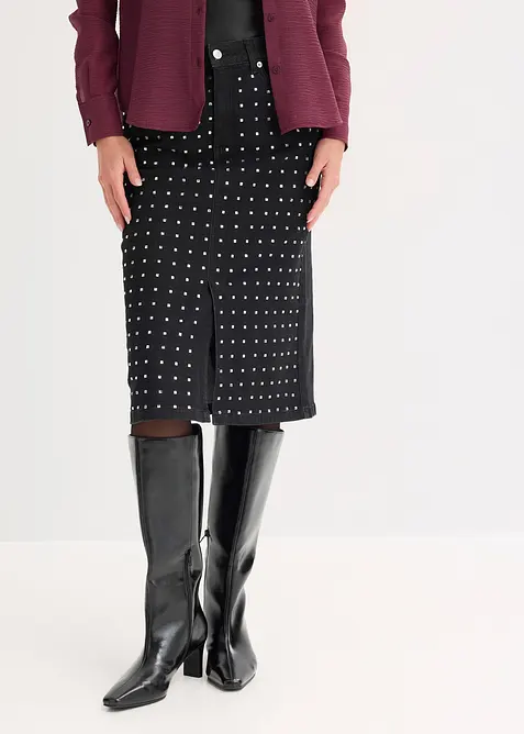 Jeanskjol med strassapplikation, bonprix