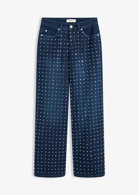 Wide Leg-jeans Mid Waist med strassapplikation, bonprix