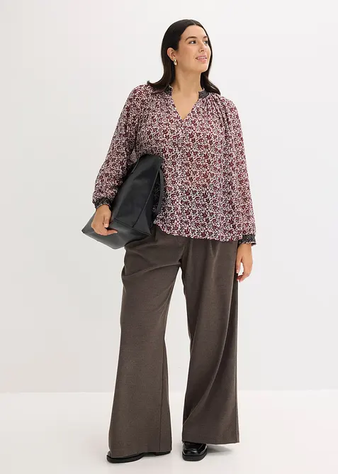 M&ouml;nstrad chiffongblus med broderi, bonprix