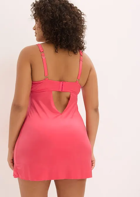 Neglig&eacute; i glansigt material med glittrigt blombroderi, bonprix