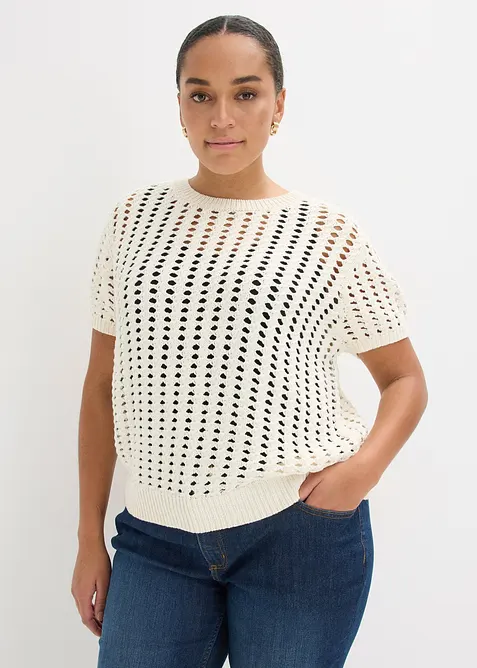 H&aring;lm&ouml;nstrad bomullstr&ouml;ja med korta &auml;rmar, bonprix