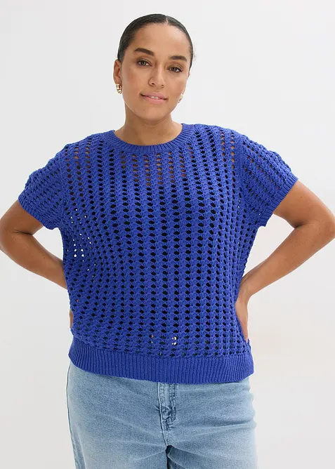 H&aring;lm&ouml;nstrad bomullstr&ouml;ja med korta &auml;rmar, bonprix