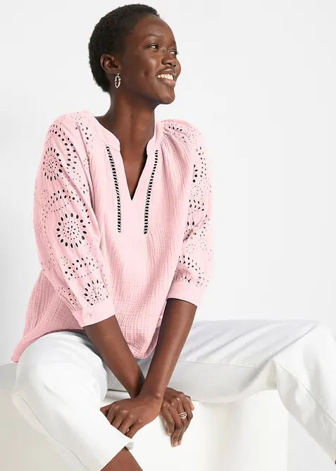 Muslintunika med h&aring;lbroderi, bonprix