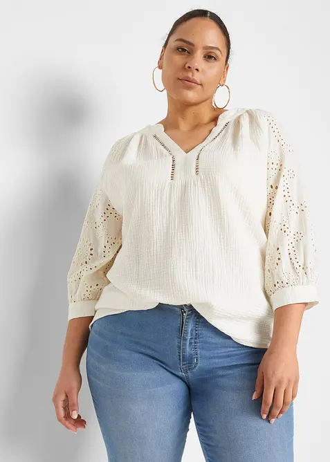 Muslintunika med h&aring;lbroderi, bonprix