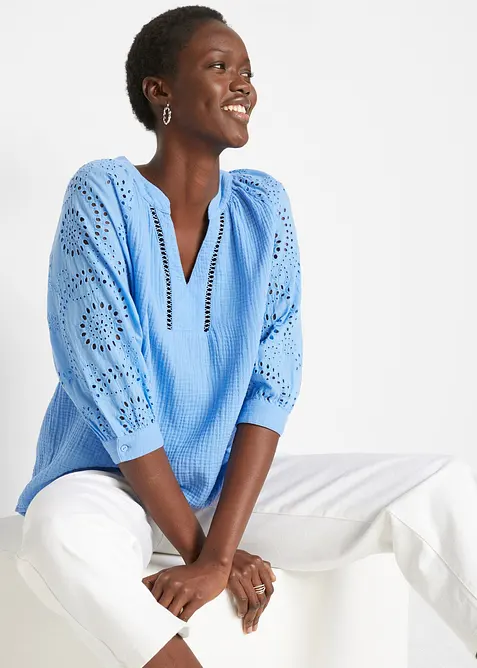 Muslintunika med h&aring;lbroderi, bonprix